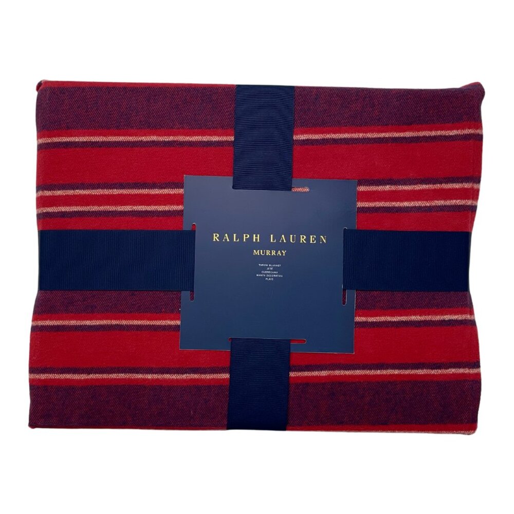 Ralph Lauren Red & Navy Striped Throw Blanket